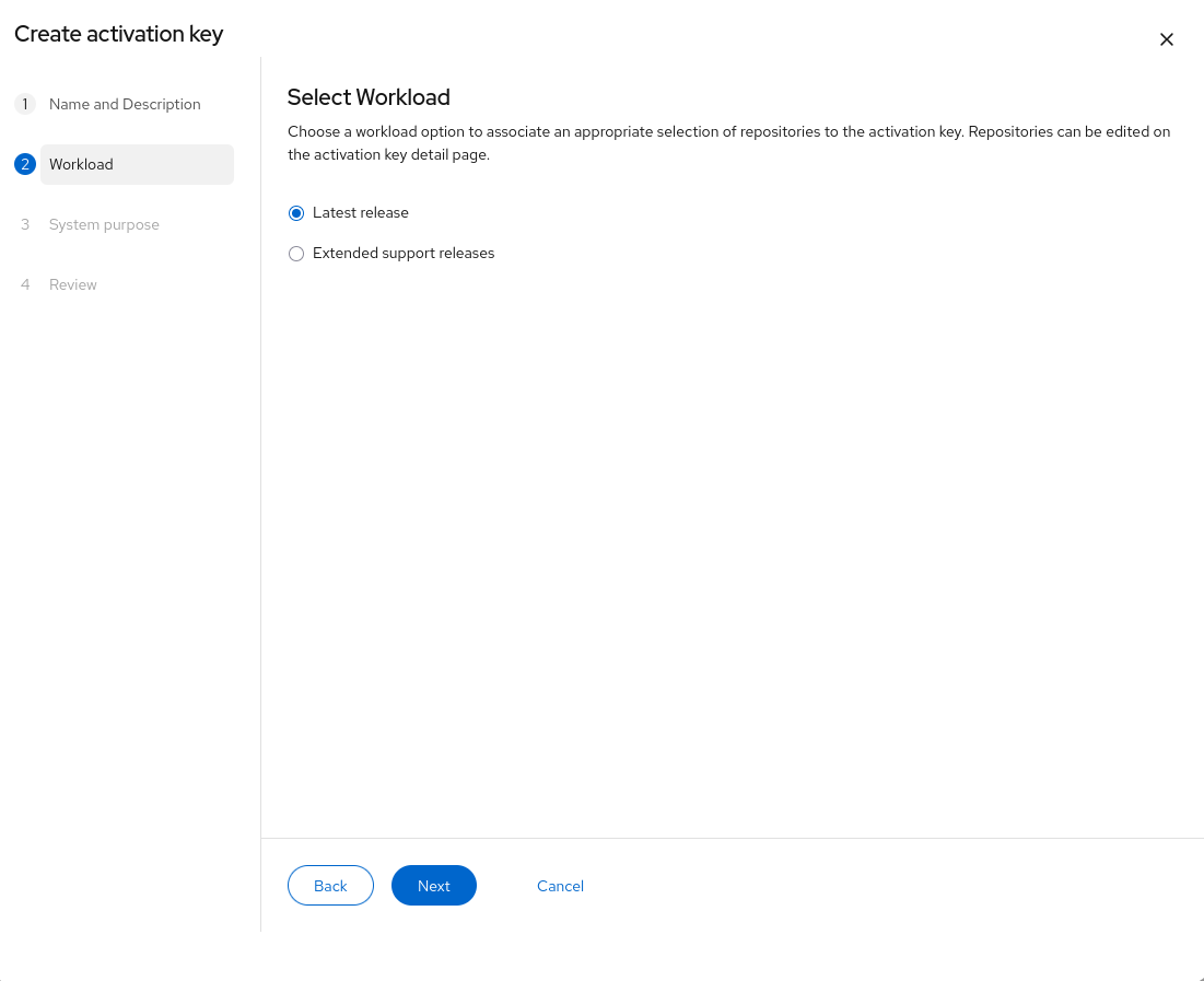 Activation key workload