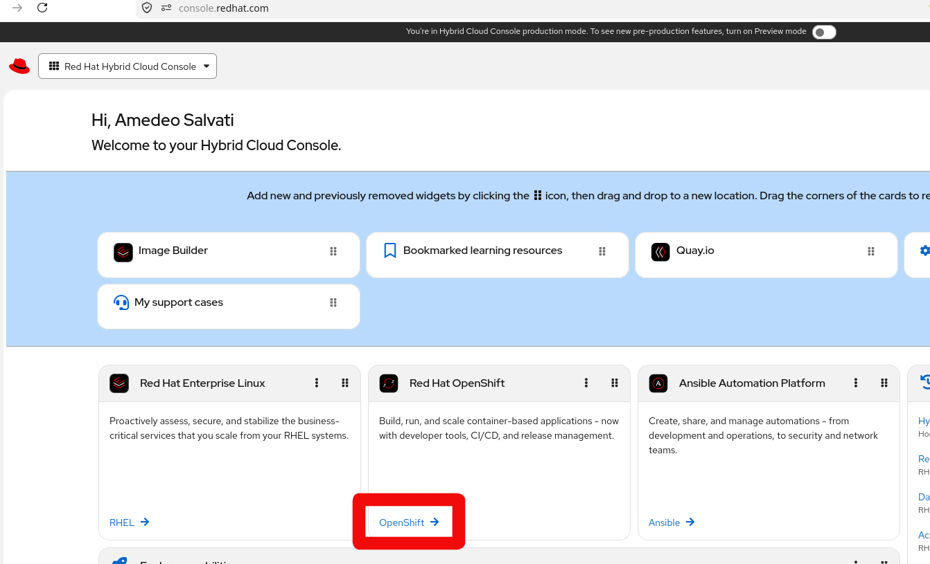 Red Hat Hybrid Cloud Console - OpenShift