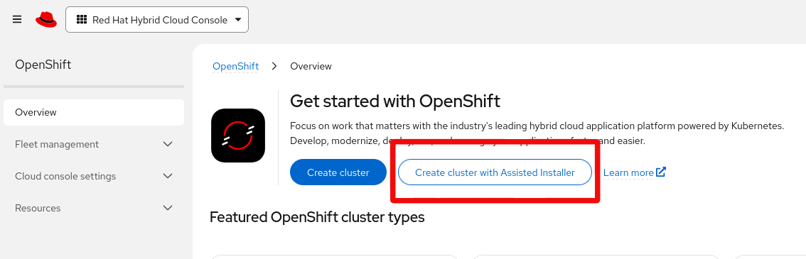 Create cluster with Assisted Installer