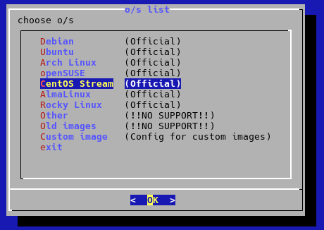installimage - choose CentOS Stream