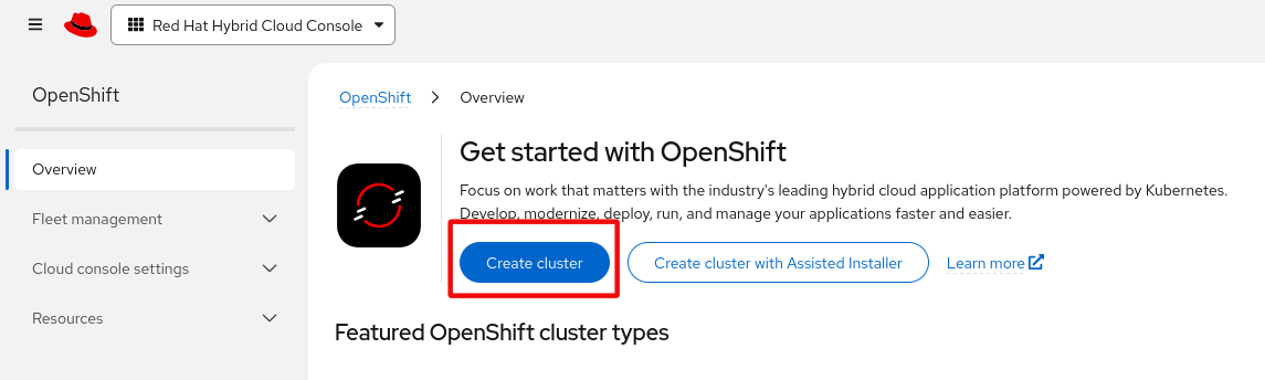 OpenShift overview - create cluster